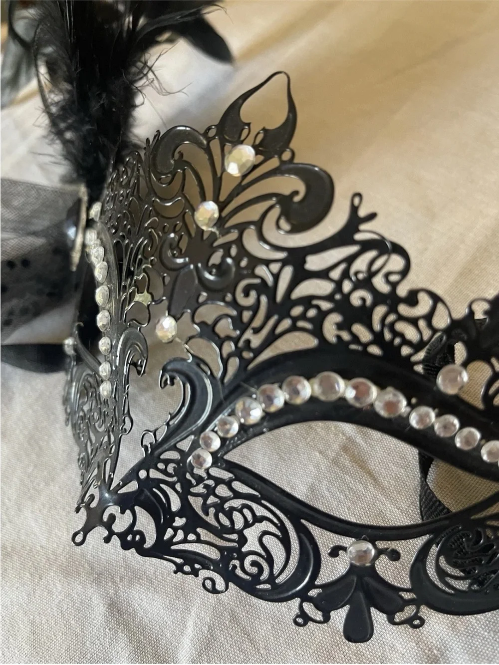 Black Crystal Filigree Venetian Masquerade Mask